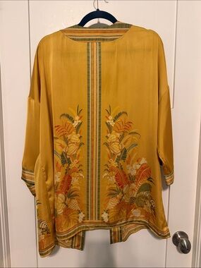 DR2 Floral Embroidered Print Mustard Yellow Women's Bohemian Kimono Coverup